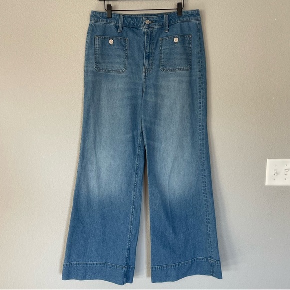 J. Crew High Rise Sailor Denim Trouser Wide Leg Jeans in 1996 Semi Stretch-31x32 - Picture 5 of 13
